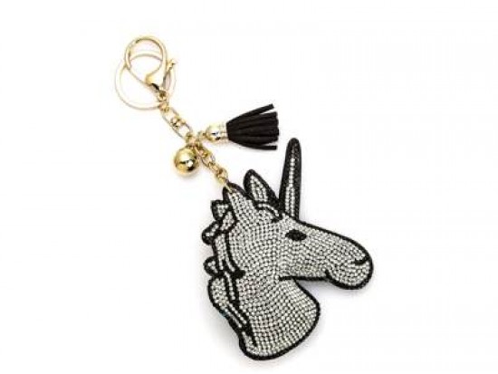 Clear Crystal Unicorn Tassel Puffy Keychain