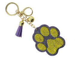Purple Yellow Crystal Paw Print Puffy Keychain