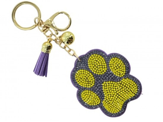 Purple Yellow Crystal Paw Print Puffy Keychain