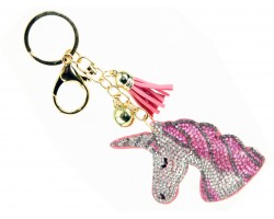 Pink Unicorn Crystal Tassel Puff Keychain