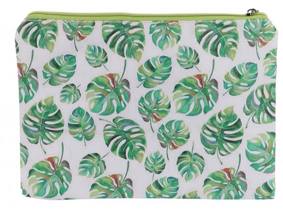 Green Leaf Fern Print Vinyl Zipper Bag
