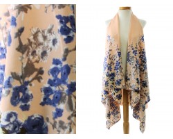 Beige Floral Pattern Sleeveless Cardigan