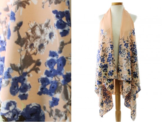Beige Floral Pattern Sleeveless Cardigan