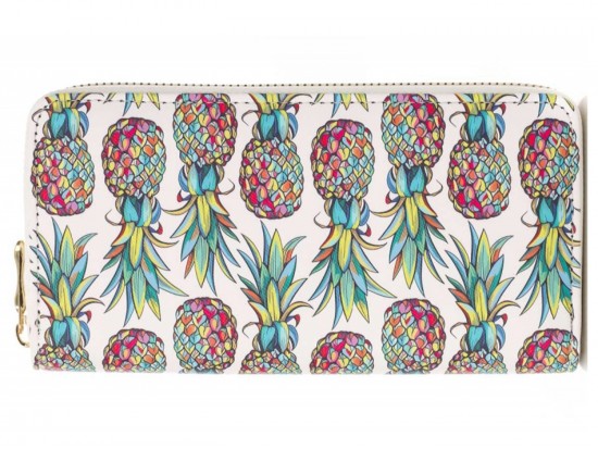 Multi Pineapples Pattern Zipper White Wallet