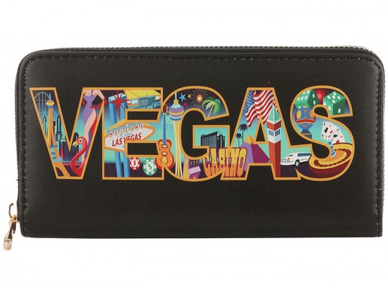 Black Multi VEGAS Zipper Wallet
