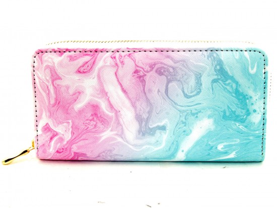 Pink Marble Print Zipper Wallet