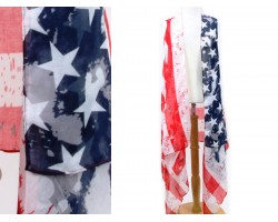 USA Flag Bright Distressed Sleeveless Long Cardigan