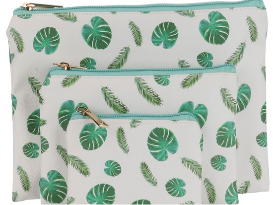 Green Leaves Pattern Makeup Bag 3pc