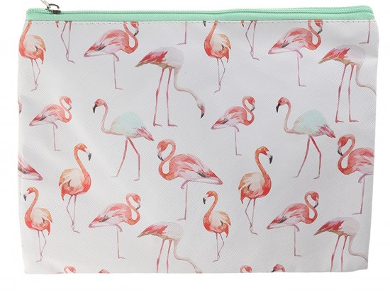 Pink Flamingo Pattern Zipper Makeup Bag