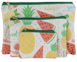 Multi Fruit Pattern Zipper Makeup Bag 3pc