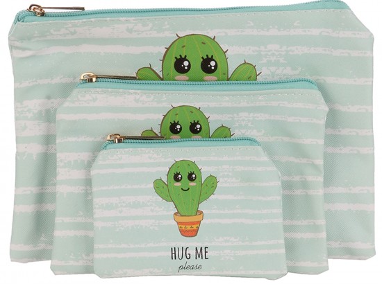 Green Hug Me Cactus Zipper Makeup Bag 3pc Green Hug Me Cactus Zipper Makeup Bag 3pc