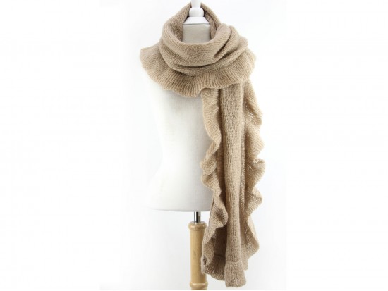Brown Frill Edge Oblong Scarf