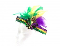 Mardi Gras Sequin Fleur De Lis Feather Headband