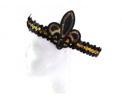 Black Gold Sequin Lg Fleur De Lis Headband Black Gold Sequin Lg Fleur De Lis Headband