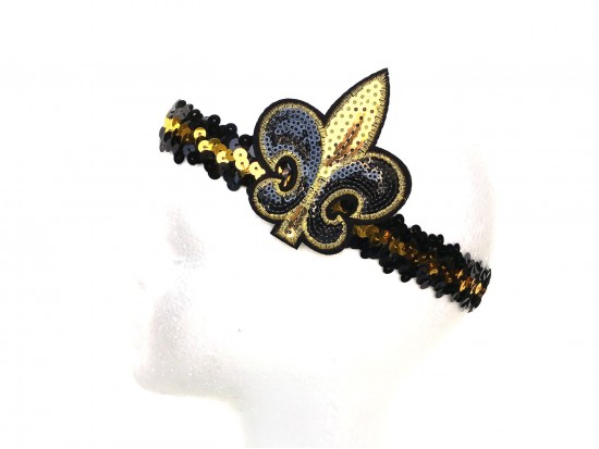 Black Gold Sequin Fleur De Lis Headband