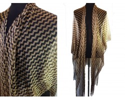 Black Gold Chevron Shimmer Fringe Kimono
