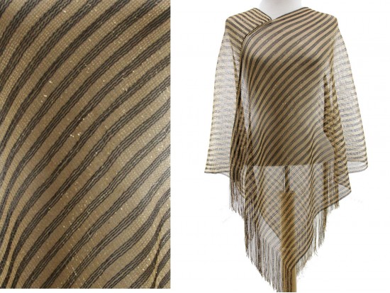 Black Gold Tiny Stripe Fringe Poncho