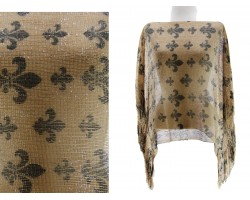 Black Gold Fleur De Lis Fringe Poncho