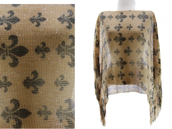 Black Gold Fleur De Lis Fringe Poncho