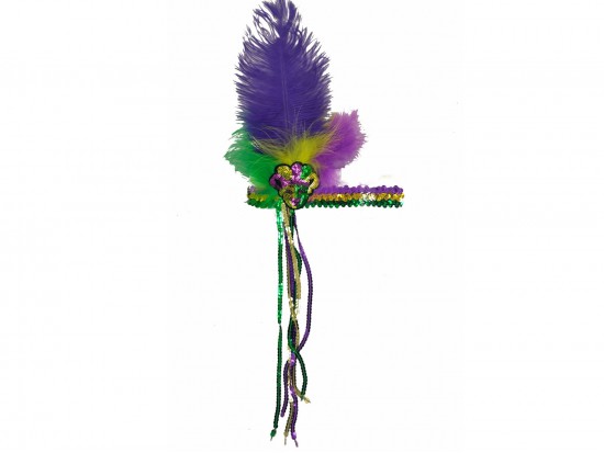 Mardi Gras Feather Long Sequin Stretch Headband Mardi Gras Feather Long Sequin Stretch Headband