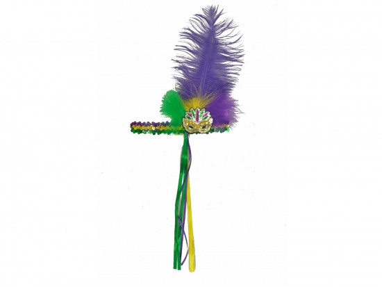 Mardi Gras Feather Long Sequin Stretch Headband.