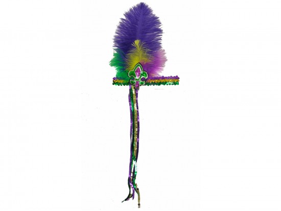 Mardi Gras Feather Long Sequin Stretch Headband.