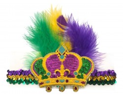 Mardi Gras Crown Feather Sequin Stretch Headband