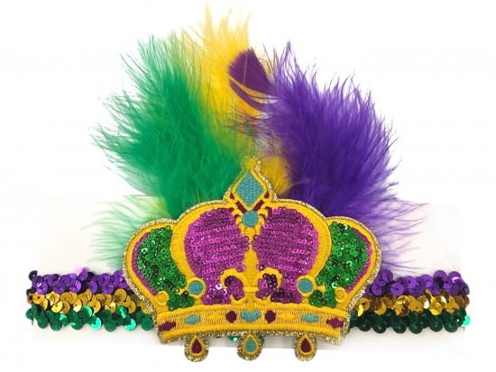 Mardi Gras Crown Feather Sequin Stretch Headband Mardi Gras Crown Feather Sequin Stretch Headband