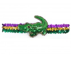 Mardi Gras Alligator Feather Sequin Stretch Headband