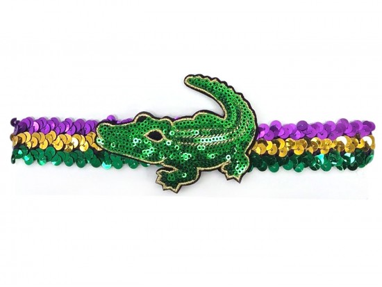 Mardi Gras Alligator Feather Sequin Stretch Headband Mardi Gras Alligator Feather Sequin Stretch Headband