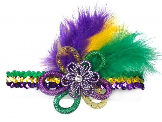 Mardi Gras Flower Feather Sequin Stretch Headband
