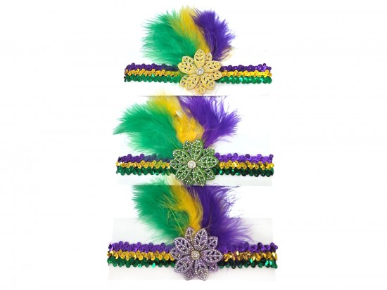 Mardi Gras Flower Feather Sequin Headband Assorted Mardi Gras Flower Feather Sequin Headband Assorted