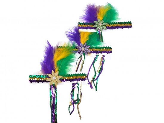 Mardi Gras Flower Feather Sequin Tassel Headband Assorted Mardi Gras Flower Feather Sequin Tassel Headband Assorted