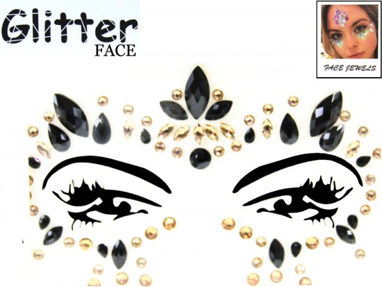 Black Gold Crystal Stick on Face Jewels