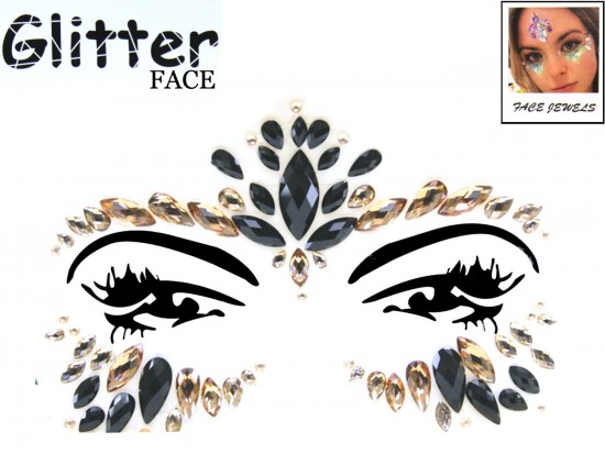 Black Gold Crystal Stick on Face Jewels
