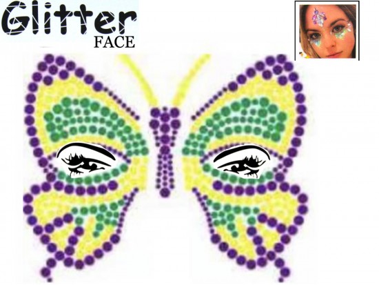 Mardi Gras Butterfly Crystal Stick on Face Jewels Mardi Gras Butterfly Crystal Stick on Face Jewels