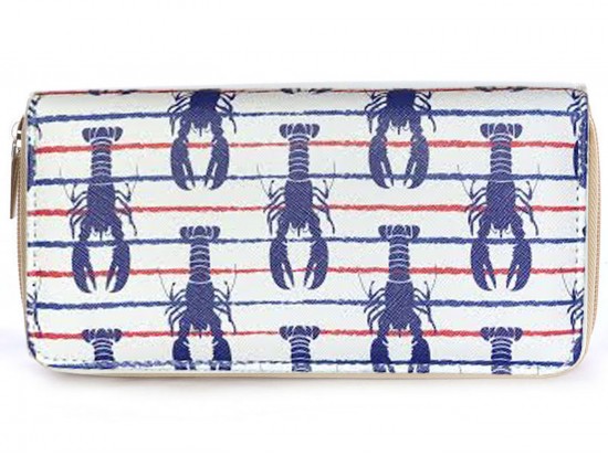 Red and Blue Crawfish Stripe Zipper Wallet