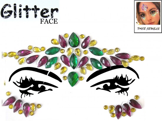Mardi Gras Crystal Stick on Face Jewels
