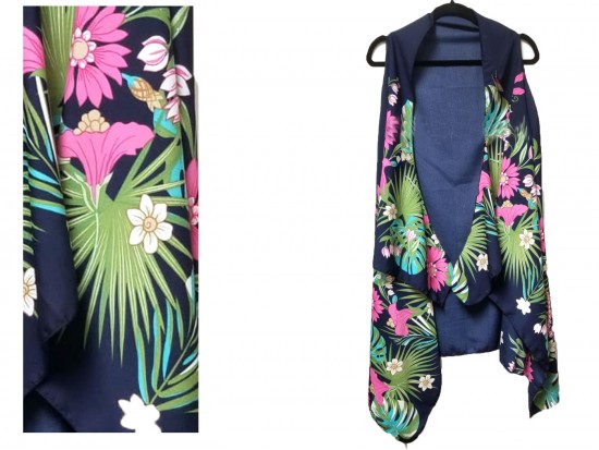 Navy Blue Tropical Sleeveless Cardigan Top Navy Blue Tropical Sleeveless Cardigan Top