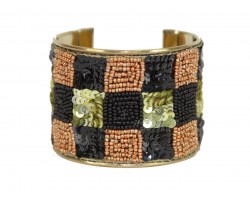 Black Gold Checker Seed Bead Sequin Cuff Bangle Black Gold Checker Seed Bead Sequin Cuff Bangle