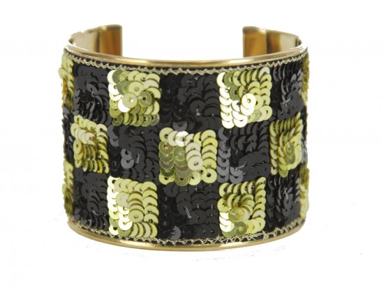 Black Gold Checker Sequin Cuff Bangle