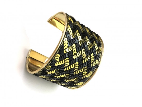 Black Gold Chevron Sequin Cuff Bangle Black Gold Chevron Sequin Cuff Bangle