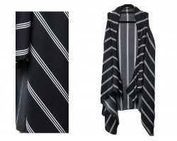 Black White Stripe Pattern Sleeveless Cardigan.