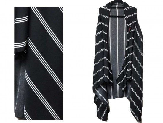 Black White Stripe Pattern Sleeveless Cardigan.