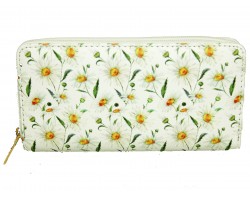 White Daisy Pattern Zipper Wallet