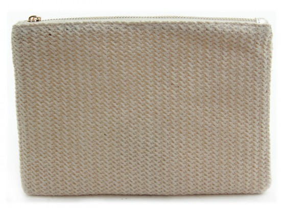 Light Brown Basket Weave Zipper Makeup Bag