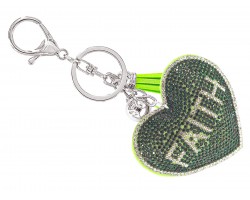 Green Crystal Heart Faith Puffy Key Chain