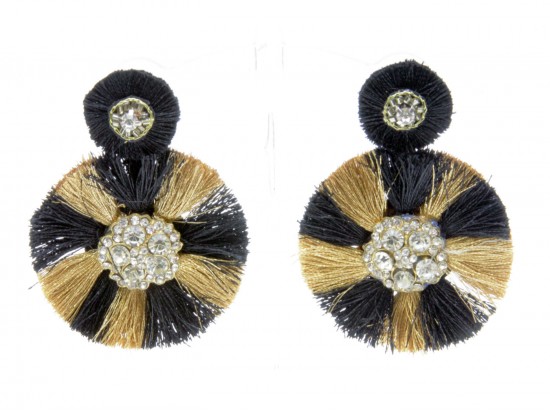 Black Gold Round Dangle Post Earrings