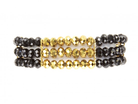 Black Gold Crystal 3 Line Bead Stretch Bracelet