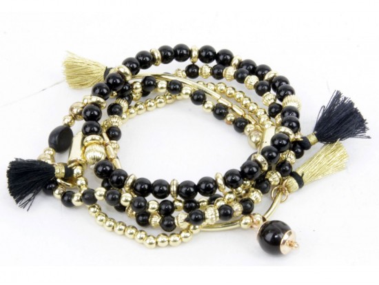Black Gold Tassel Multi Strand Bracelet